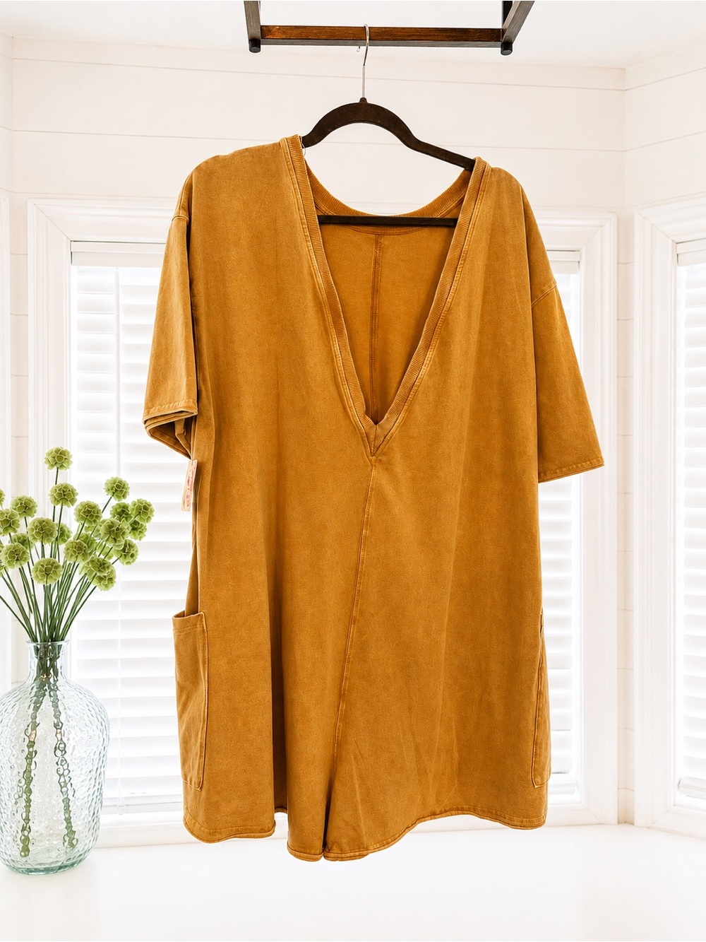 Free People Mustard Yellow V-Neck Short Sleeve Romper size: Medium